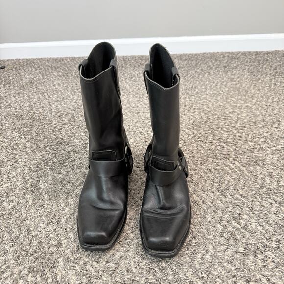 Vtg Mens Black Leather Harness Engineer Square Motorcycle Biker Boots 10 D main image 6
